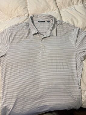Cutter & Buck White Polo with Thin Light Gray Stripes
